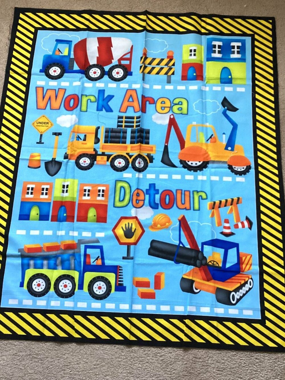 Fabric Panel Work Area Trucks Tractors Quilting Sewing Baby Boy